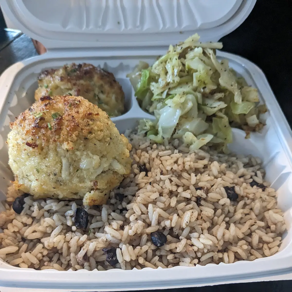 Crab Cakes Rice and Beans