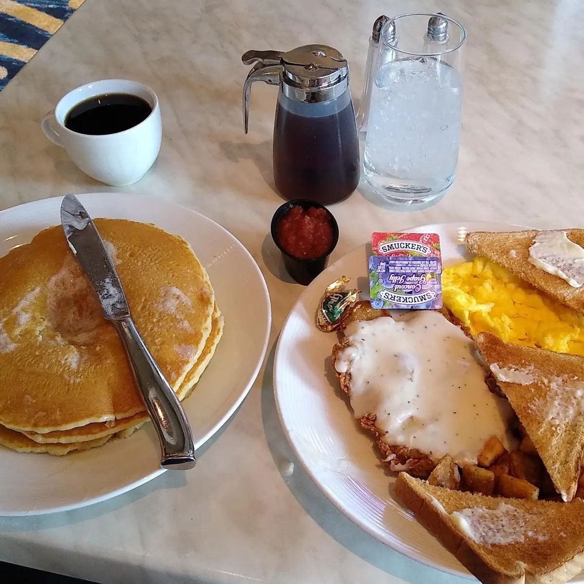Chicken Fried Steak and Scrambled Egg Breakfast