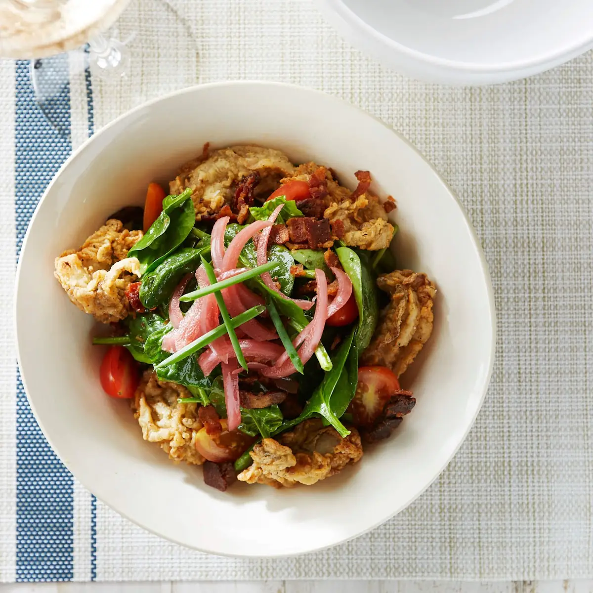 Fried Oyster Spinach Salad