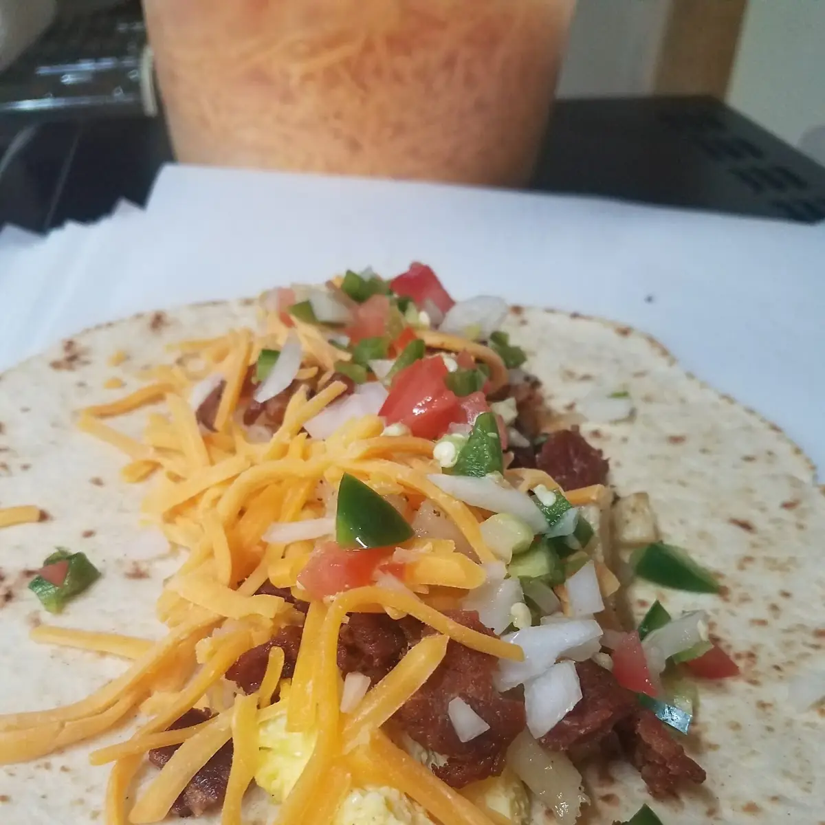 Bacon Potato Egg & Cheese Burrito with Pico De Gallo