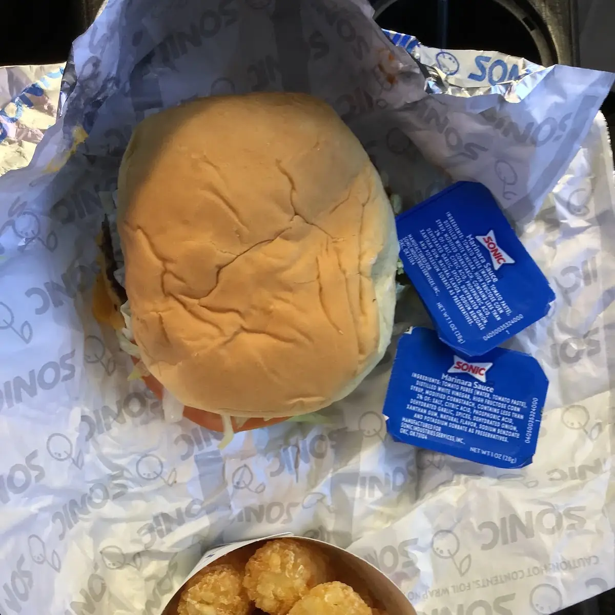 Sonic Cheeseburger with Tater Tots