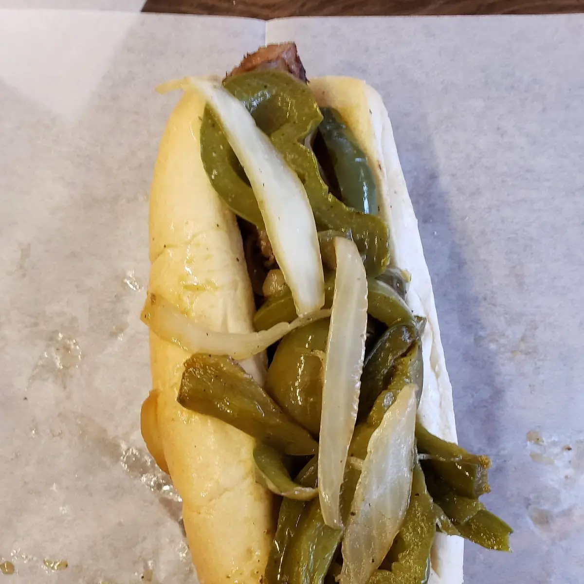 Sausage Peppers and Onions on a Roll