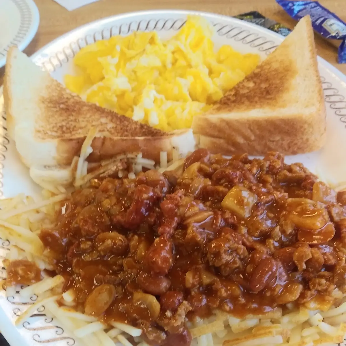 Hash Browns with Chili Eggs & Toast