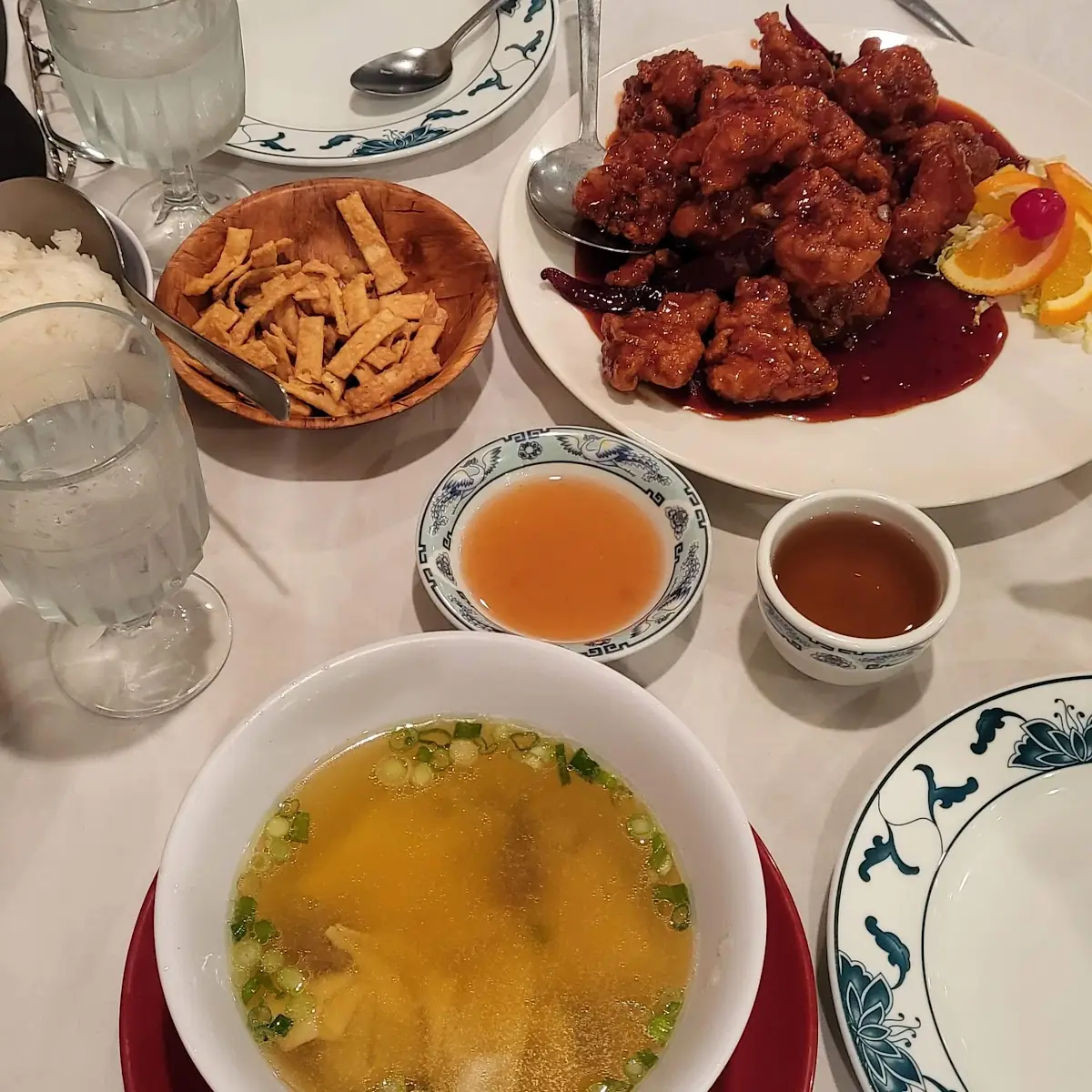 General TSO's Chicken Wonton Soup Egg Rolls