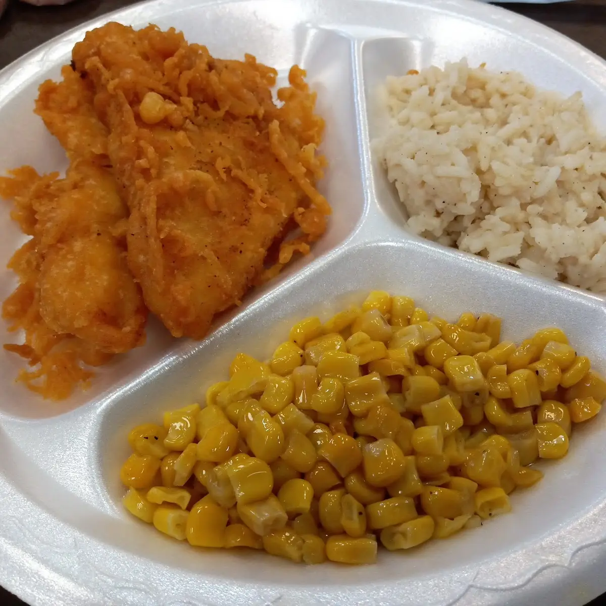 Fish Chicken Rice and Corn