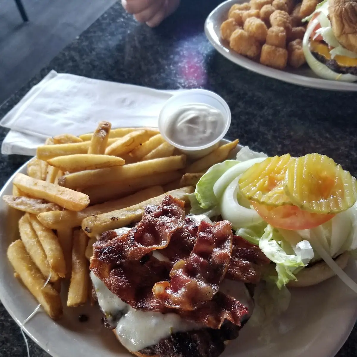 Bacon Cheddar Burger and Fries