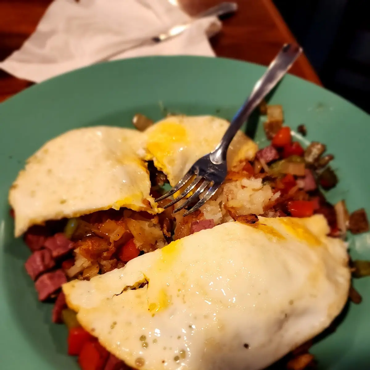 Corn Beef Hash with Fried Egg over Medium