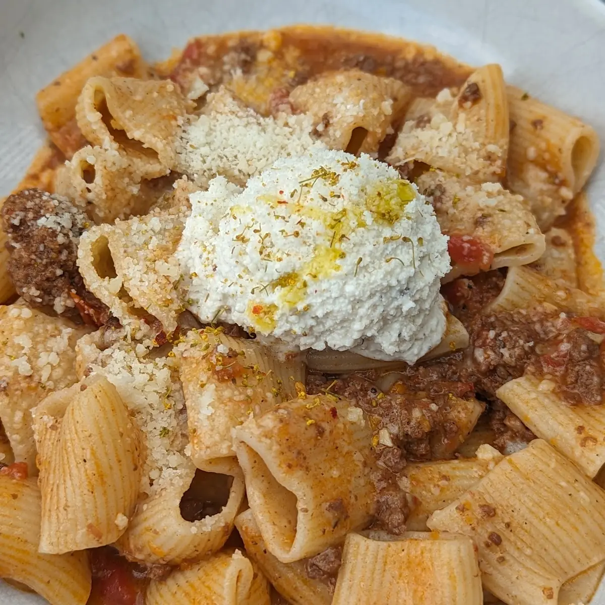 Rigatoni Bolognese with Ricotta Cheese
