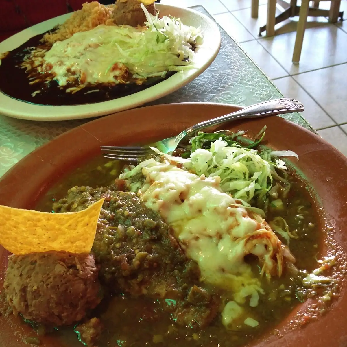 One Chicken Enchilada One Chili Relleno