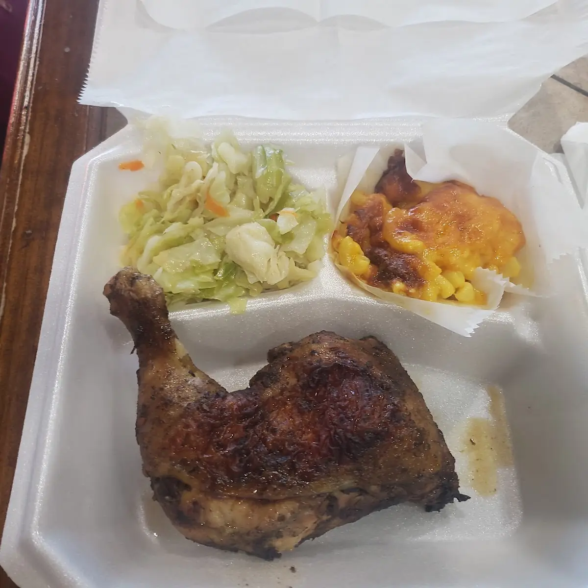 Jerk Chicken with Cabbage and Mac & Cheese