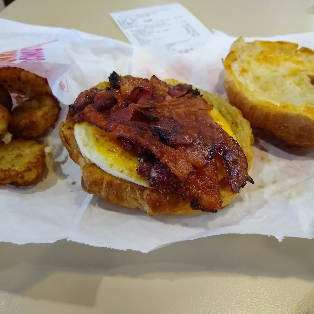Bacon Egg and Cheese Croissant with Extra Bacon & Hashbrowns
