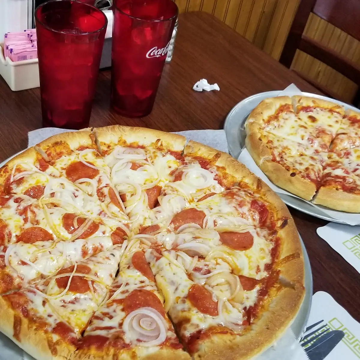 Pepperoni and Onions and Small Cheese Pizza