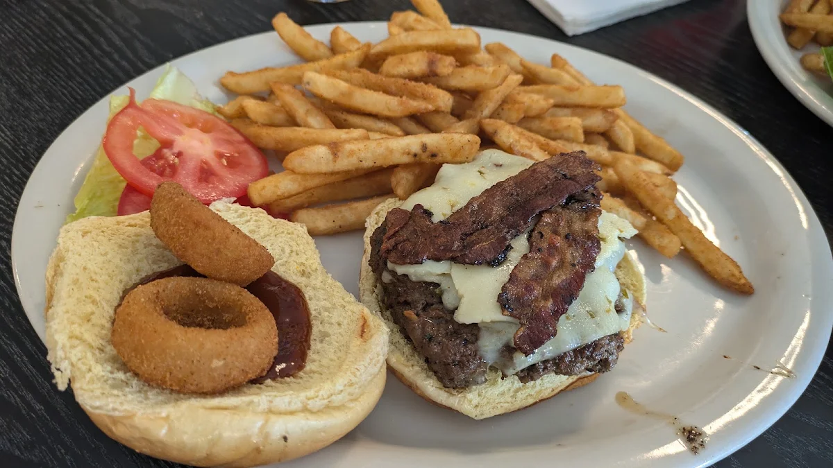 Bar B Que Burger and Fries with Cheese