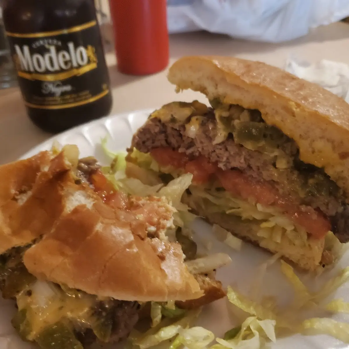 Green Chili Cheeseburger and Onion Rings