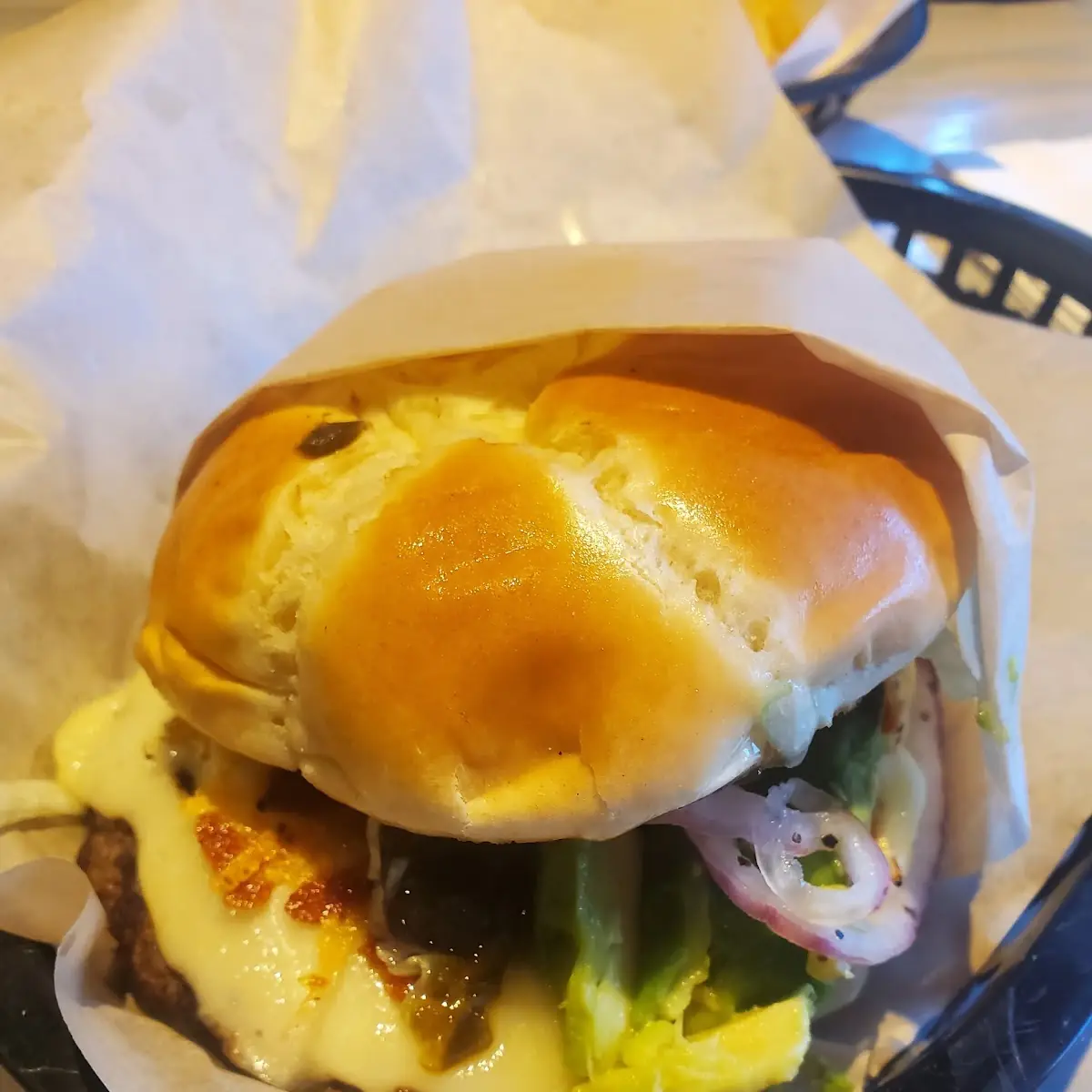 Gourmet Cheese Burger with Avacado