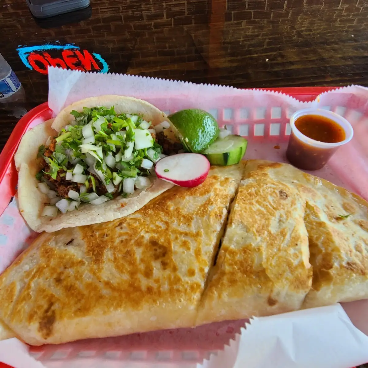 Asada Quesadilla and Chorizo Taco