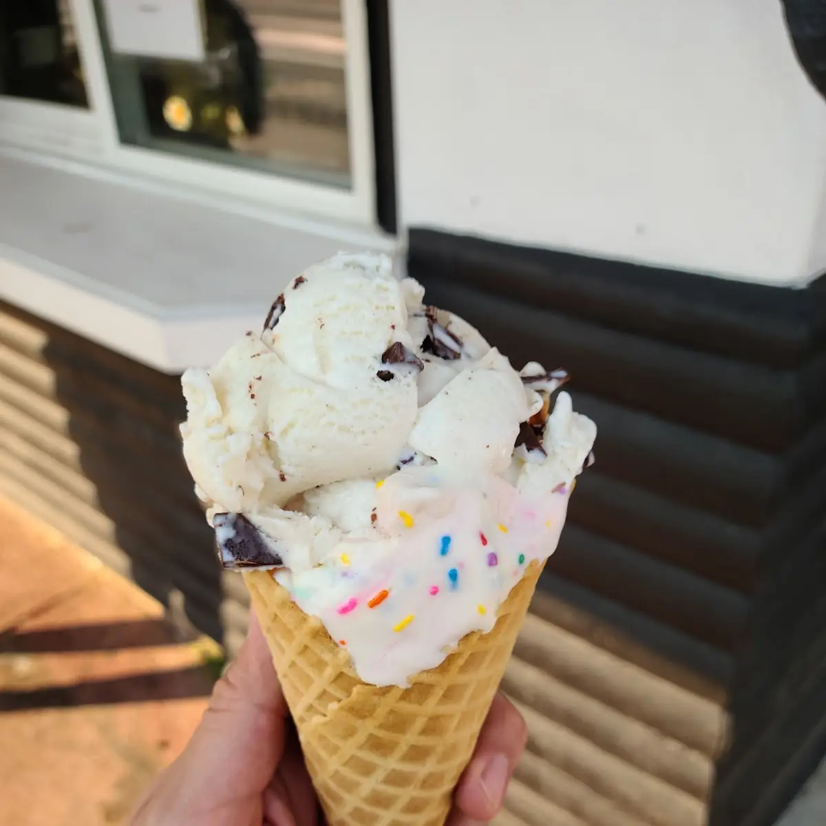 Chocolate Chip and Birthday Cake Waffle Cone