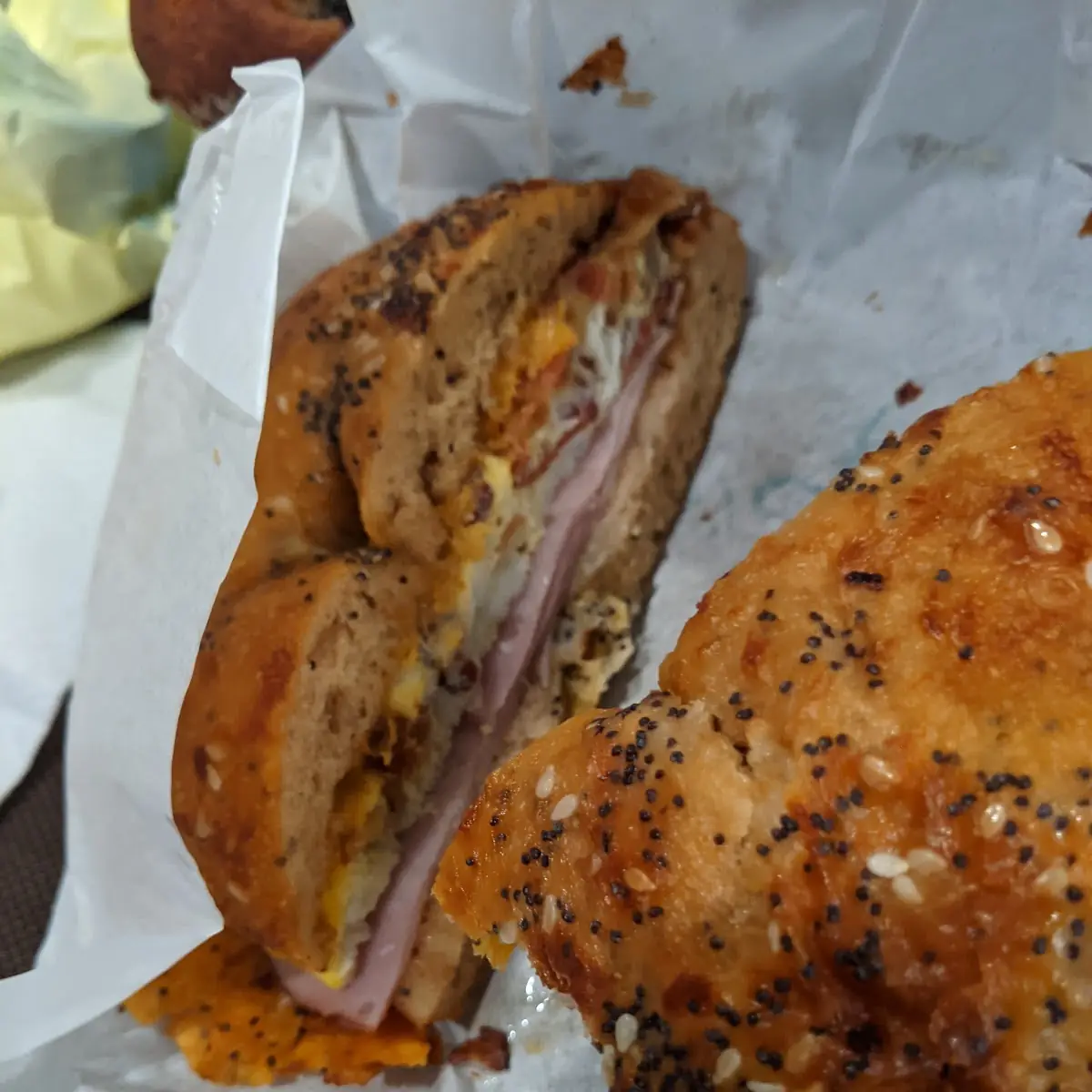 Five Cheese Bagel with Ham Egg Bacon and Cheese