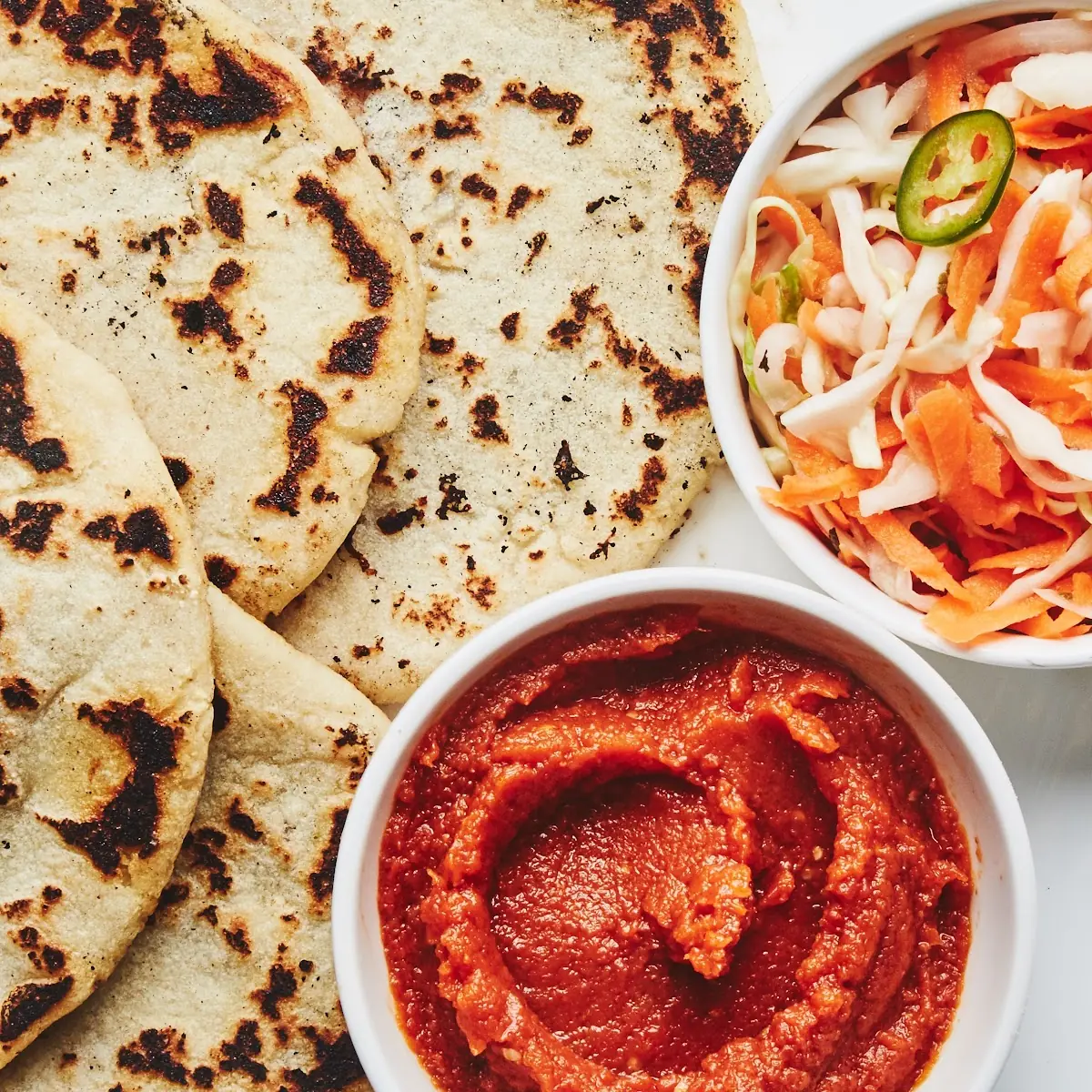 Pupusas Revueltas Queso Con Chicharon Y Curtis Fermented Cabbage Salad
