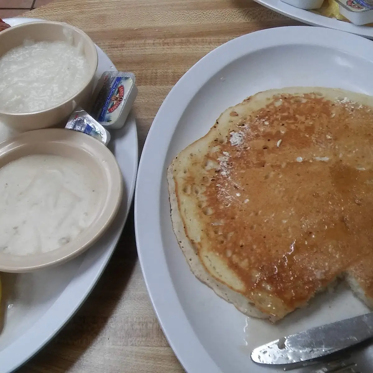 Western Omelette Bacon Grits Gravy Biscuits & a Pancake