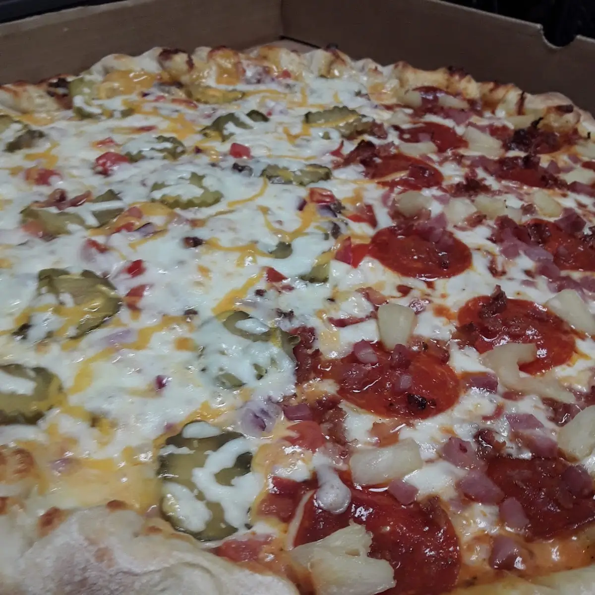 Bacon Cheeseburger Pepperoni Bacon Pineapple Pizza