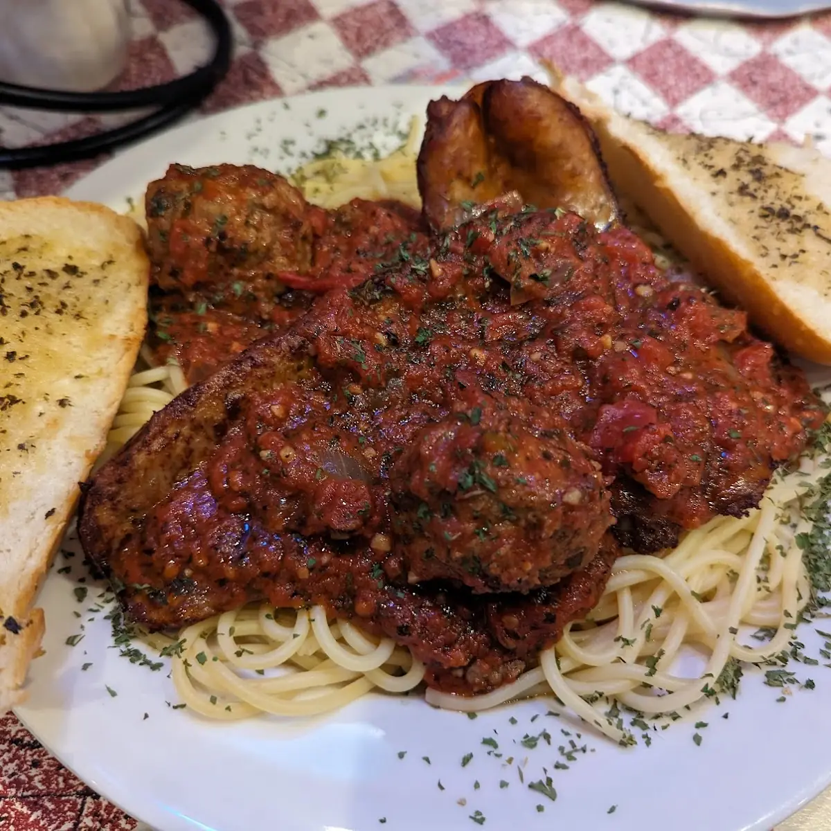 Spaghetti Side Salad and Garlic Bread