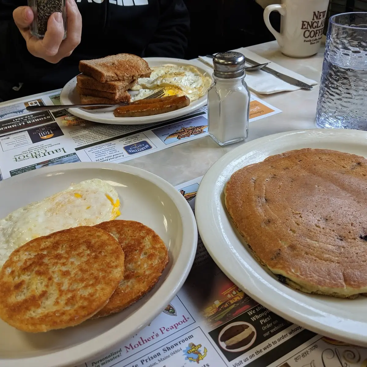 Blueberry Pancakes Eggs & Sausage Links