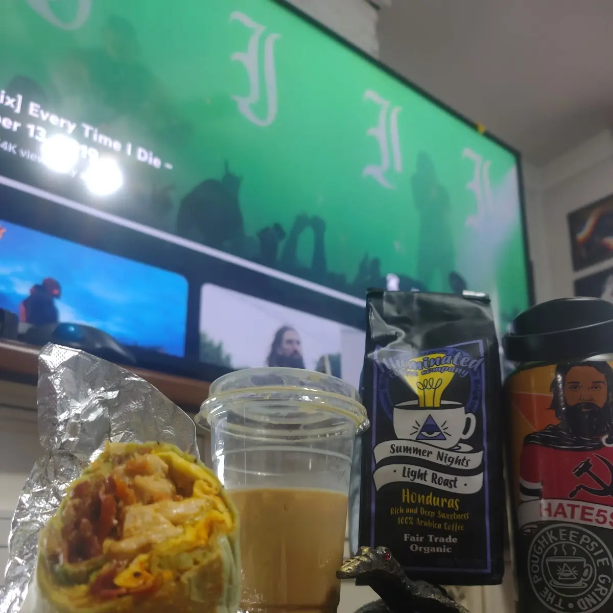 Bacon Egg Cheese Piece of Fried Chicken Avocado Salt Pepper Hot Sauce