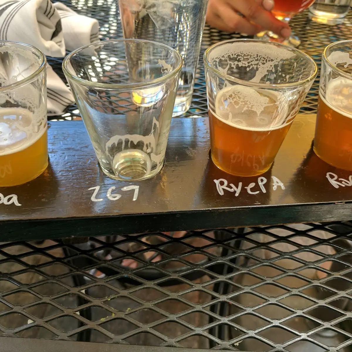 Craft Beer Flight on Wooden Paddle