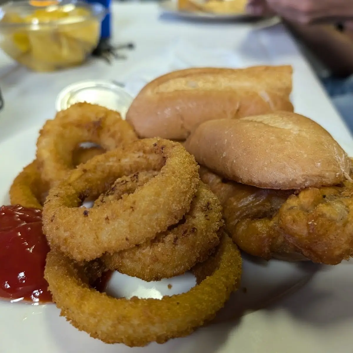 Fish Sandwich and Onion Rings