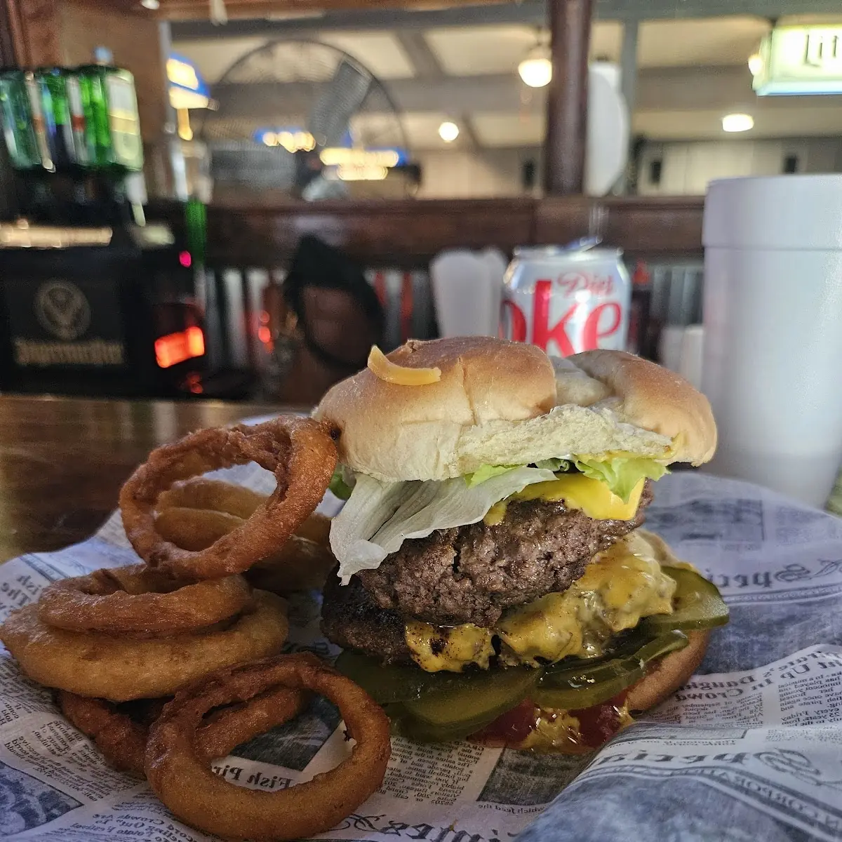 Double Cheeseburger with Onion Rings