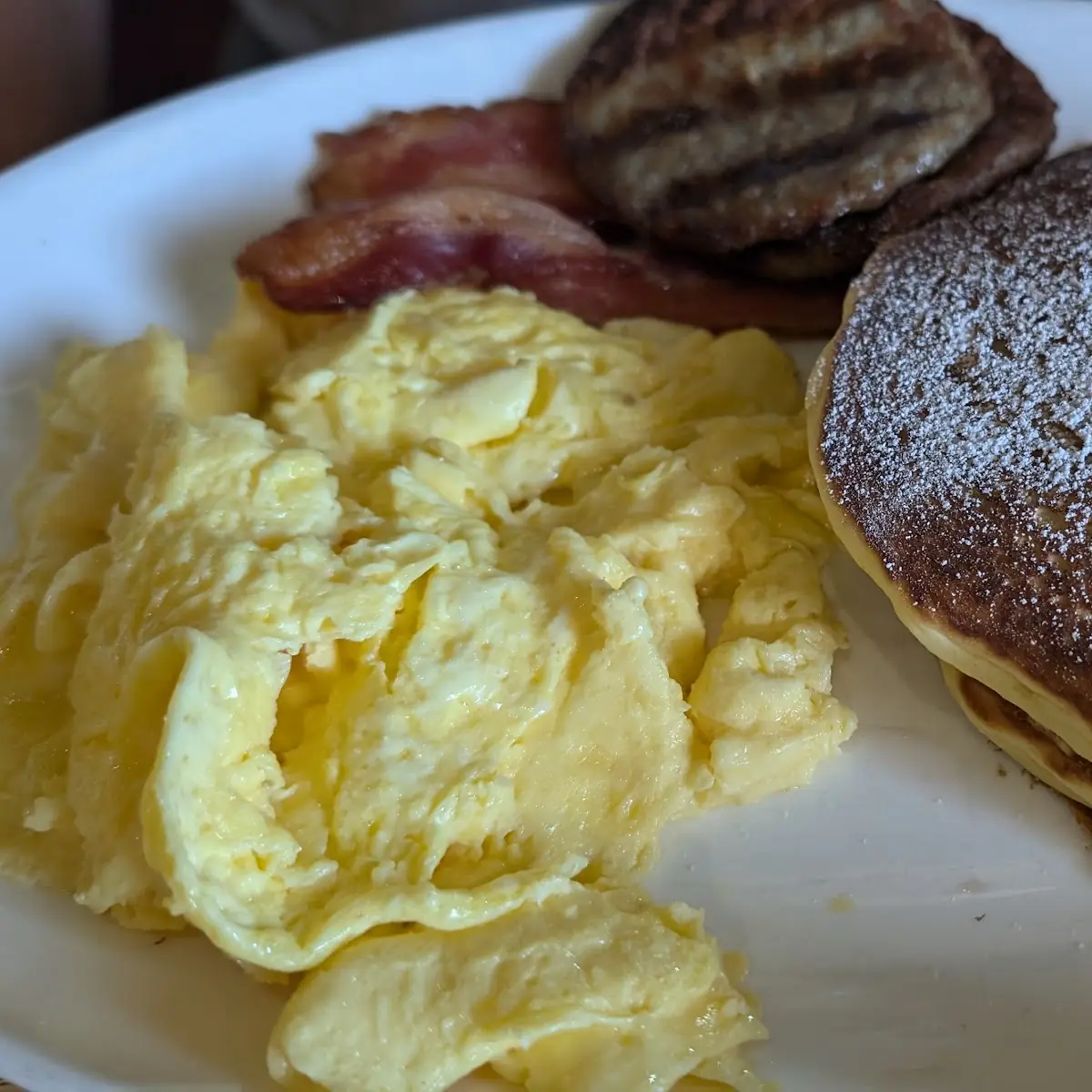 Pancakes Scrambled Eggs and Ham