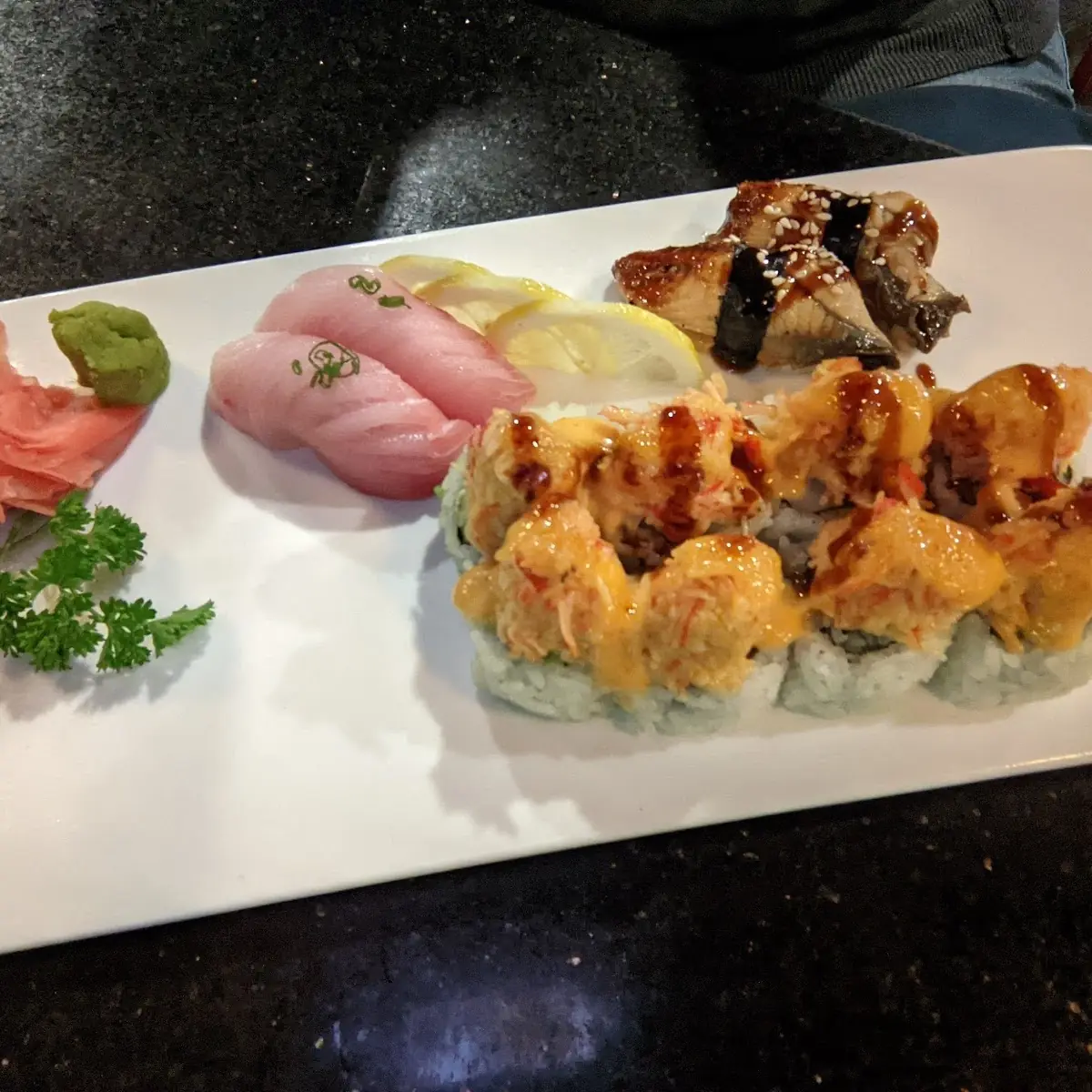 Volcano Roll Eel and Yellowfin Tuna Nigiri
