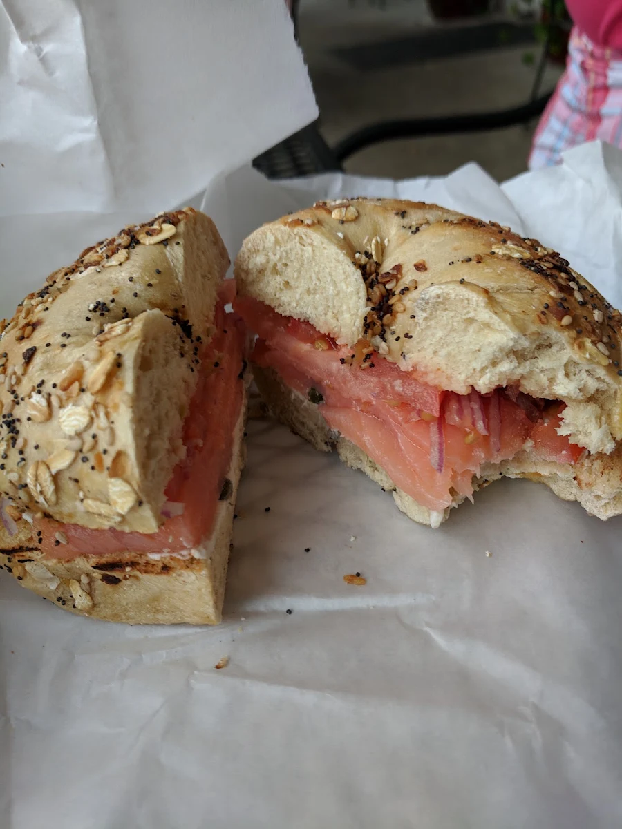Toasted Everything Bagel with Egg and Bacon