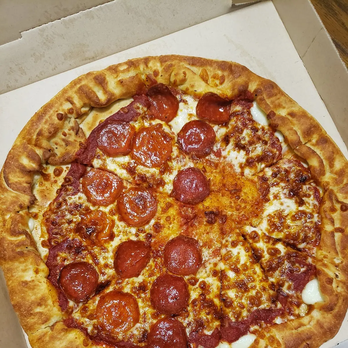 Stuffed Crust Half Pepperoni Half Cheese Pizza