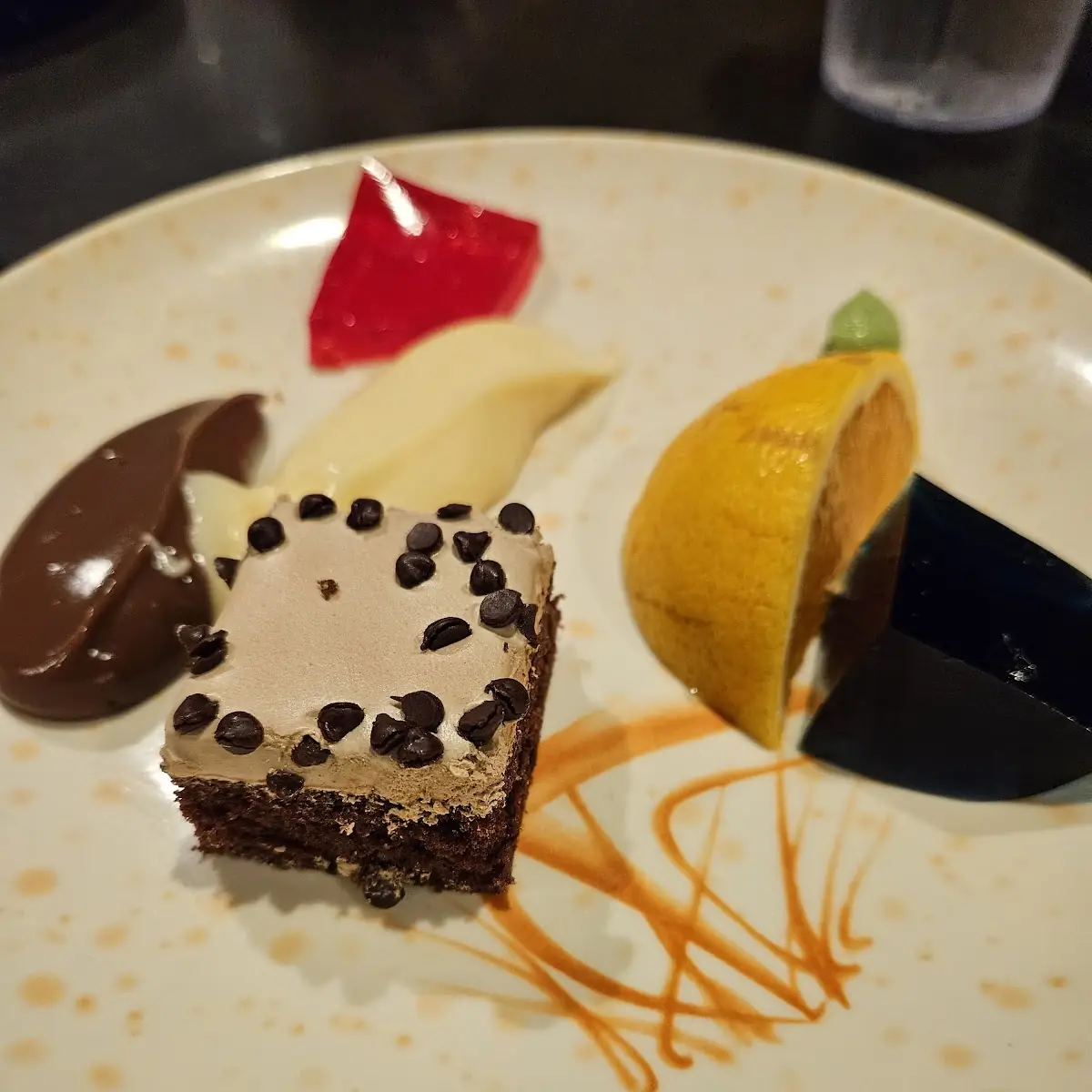 Desserts Including Chocolate Pudding Orange Slice Chocolate Cake with Mousse Frosting