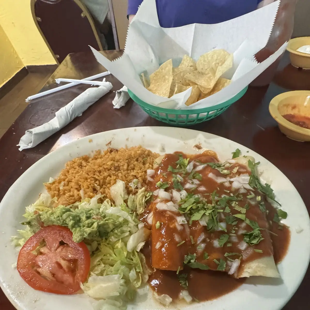 Two Cheese Enchiladas with Rice and Beans
