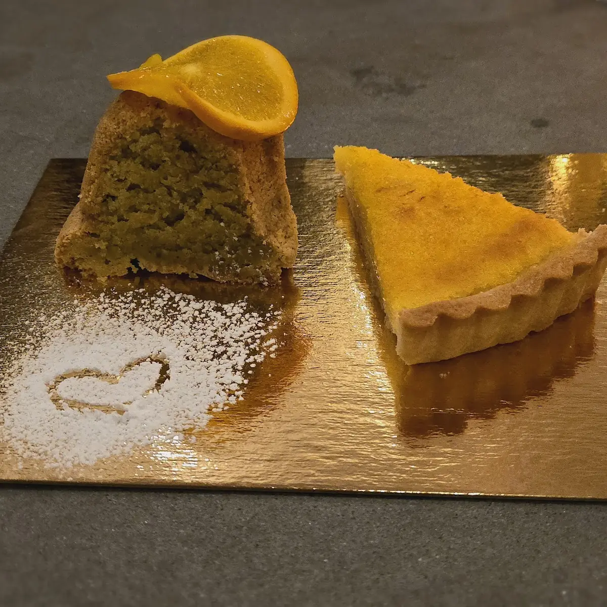 Pistachio Cake and Lemon Tart