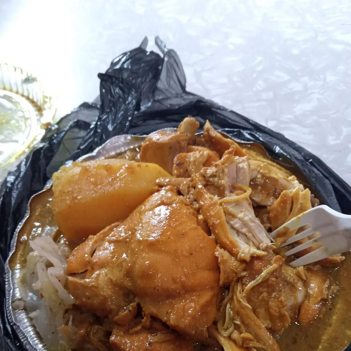 Brown Stew Chicken w Rice Beans and Cabbage