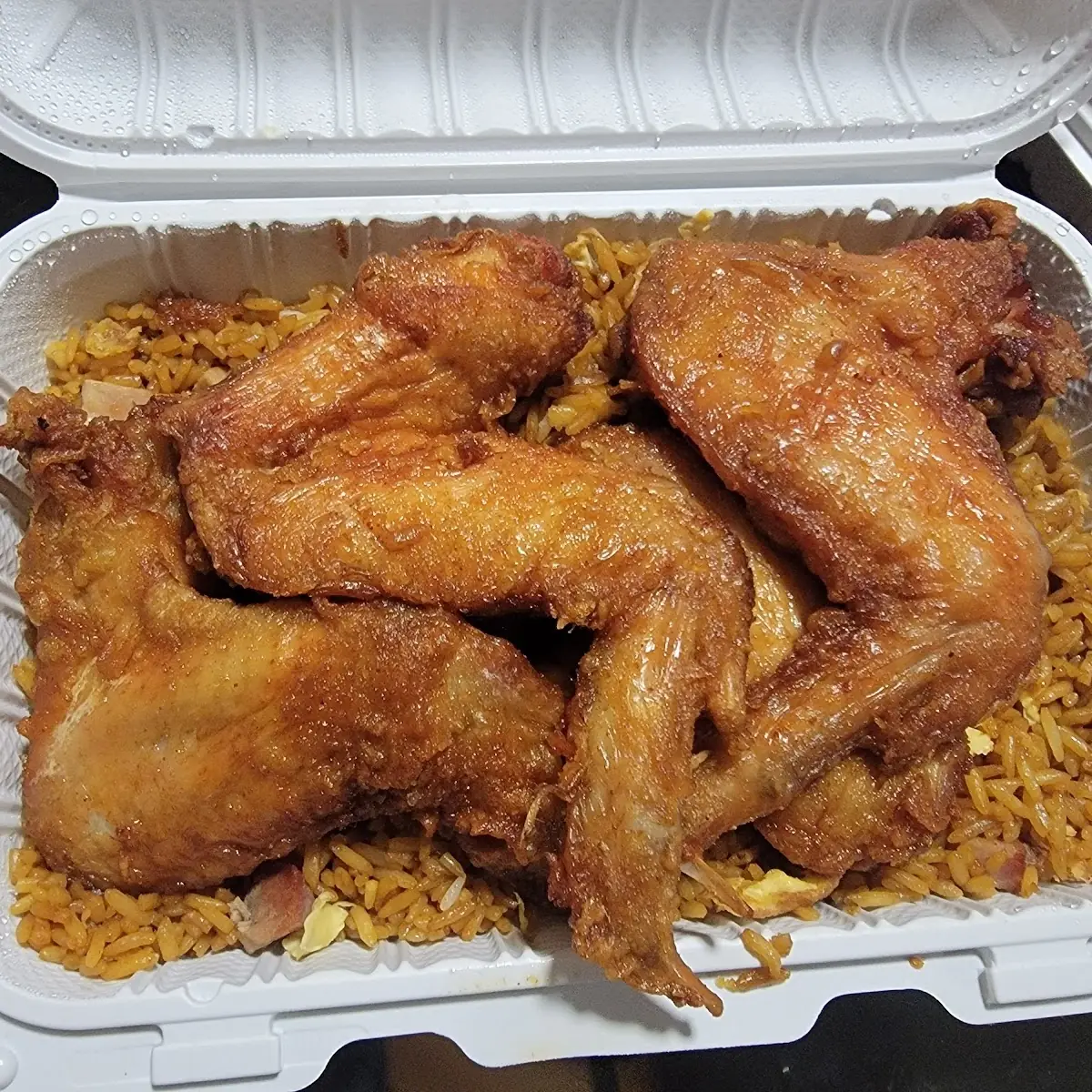 Fried Chicken Wings with Egg Fried Rice