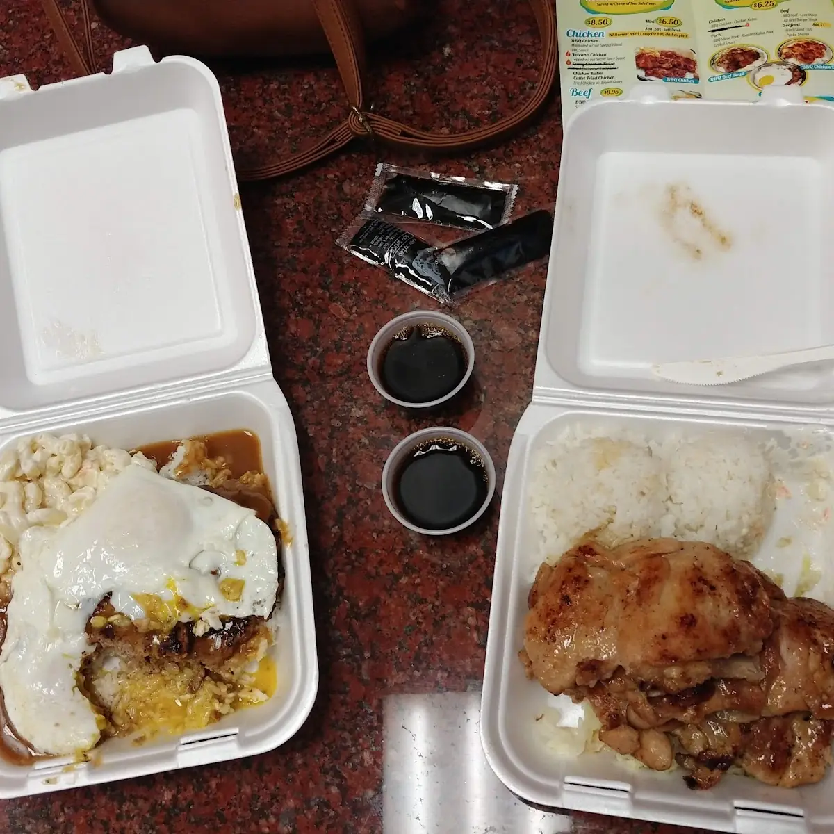 Loco Moco Left Teriyaki Chicken Right