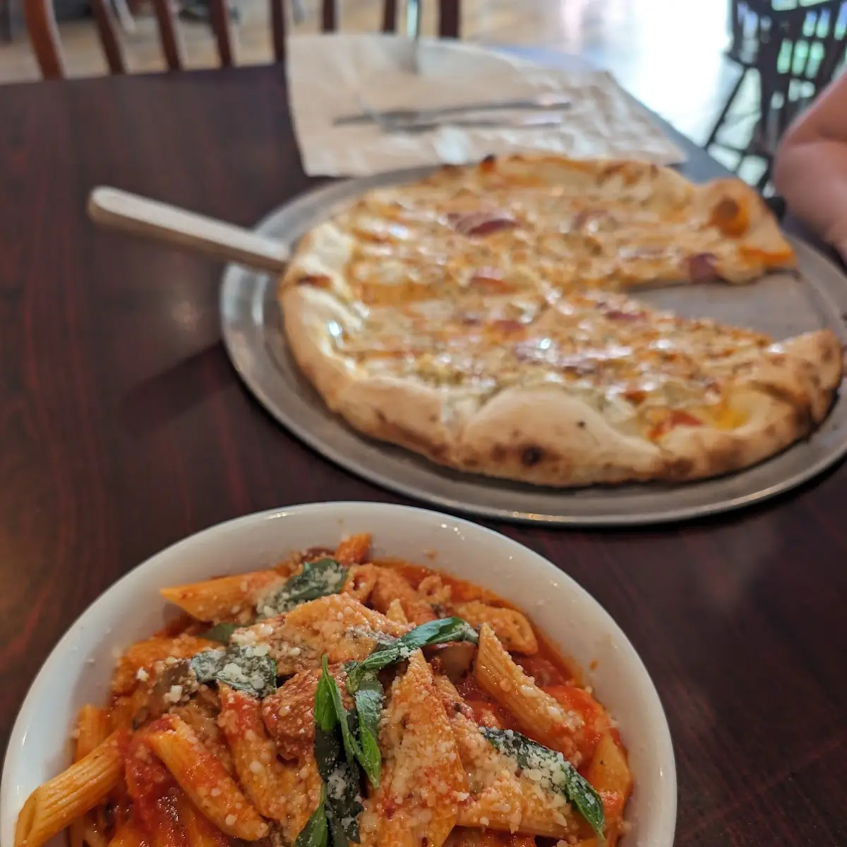 Arrabbiata and Buffalo Chicken Pizza