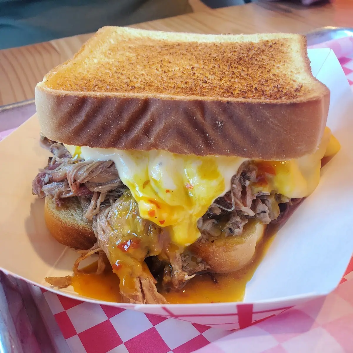 Pulled Pork Mac and Cheese Sandwich