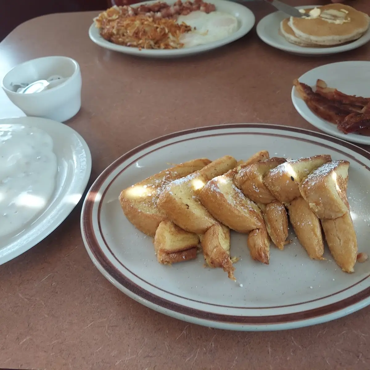 French Toast Corned Beef Hash Bacon Biscuits and Gravy