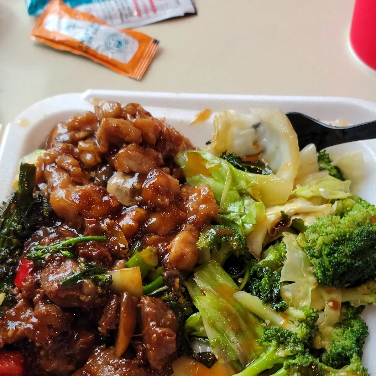 Beef Broccoli Chicken and Steamed Veggies