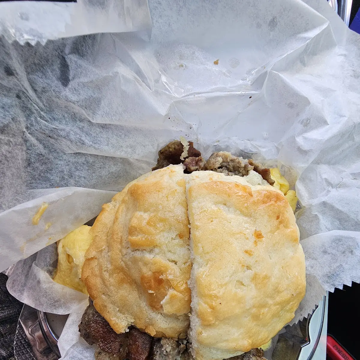 Scrapple Egg and Cheese Biscuit