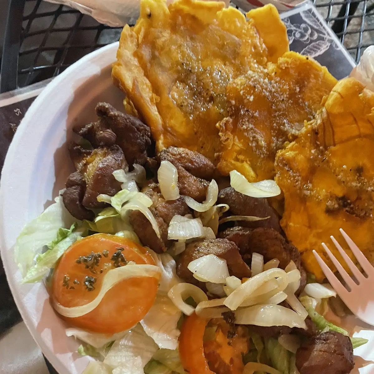 Fried Pork with Tostones and Salad