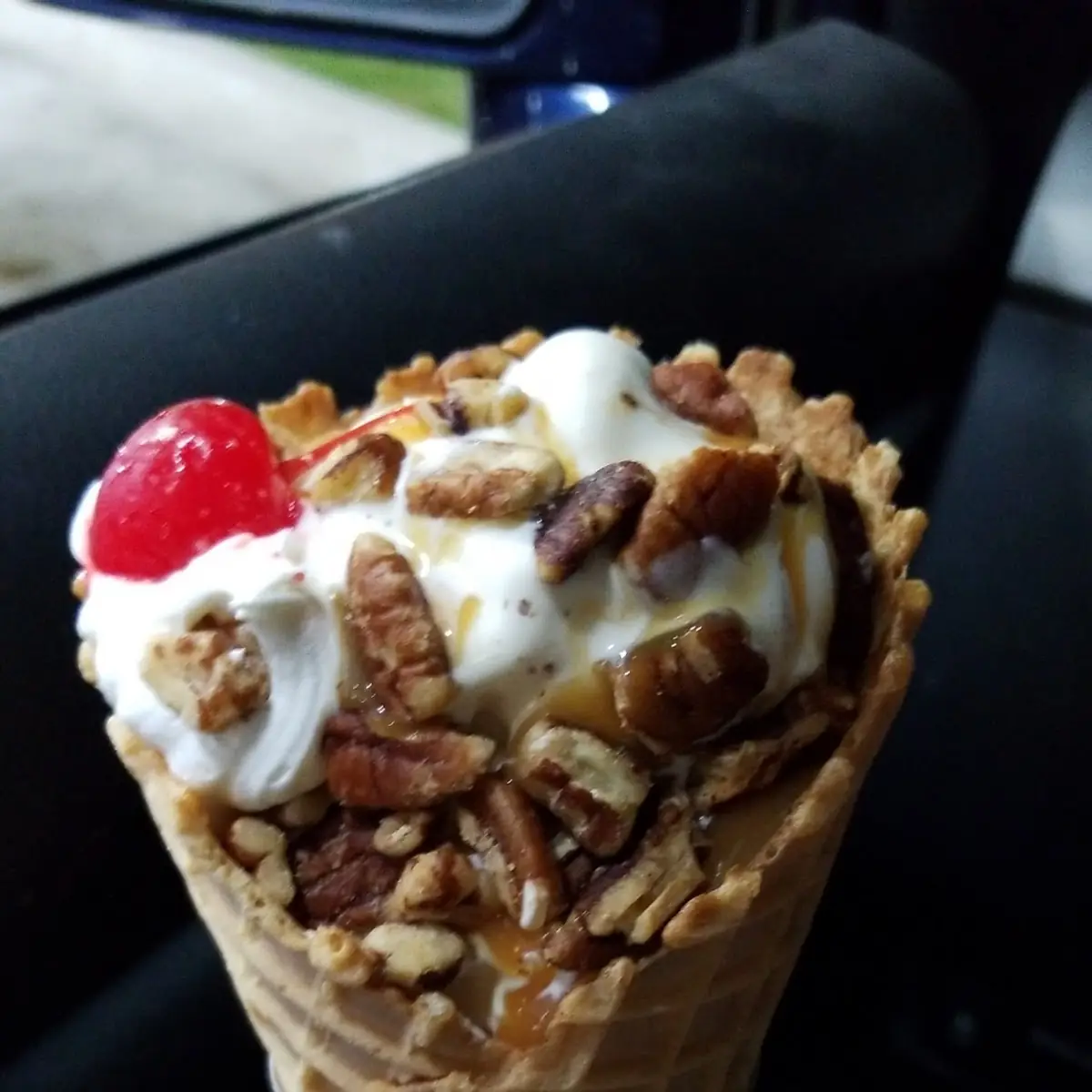 Waffle Cone with Caramel and Pecans