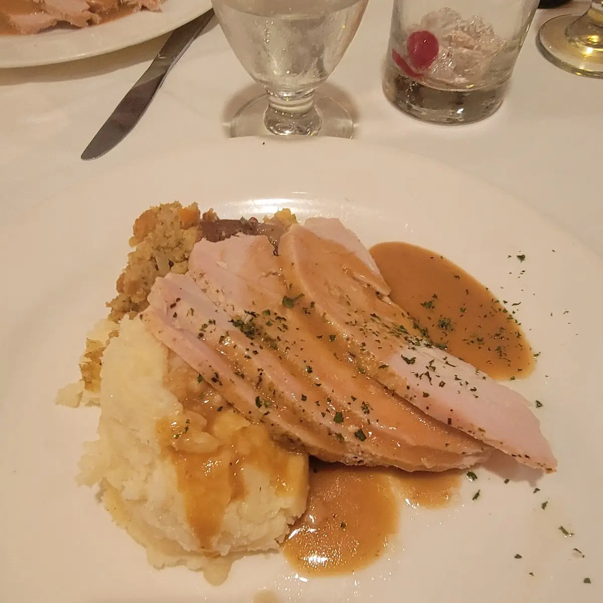 Roasted Turkey with Mashed Potatoes Gravy and Dressing