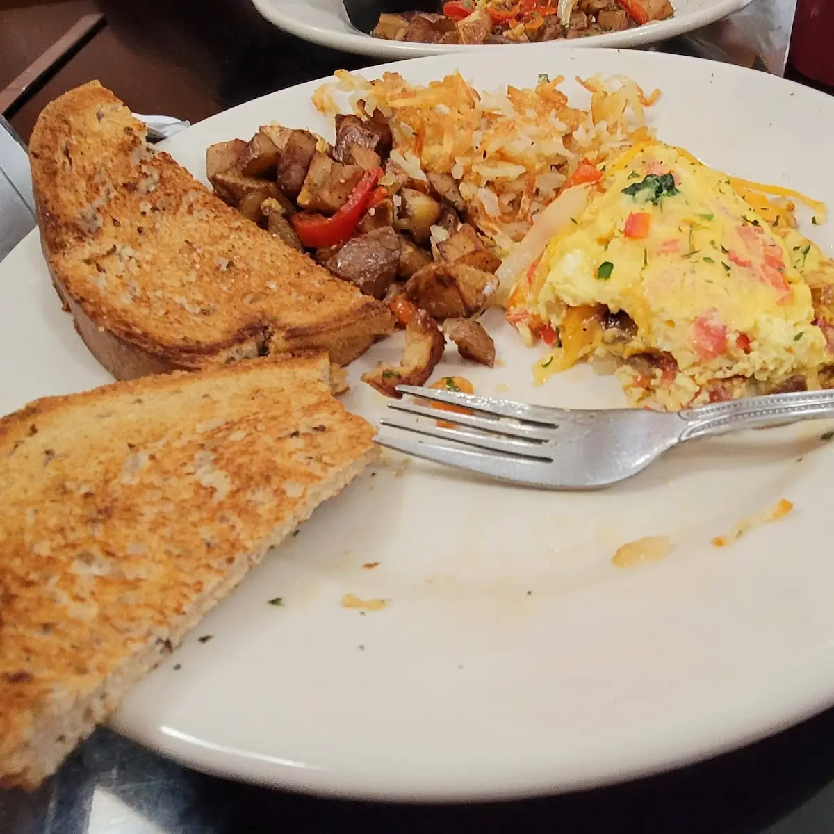 Veggie Omelet Hash Browns Toast